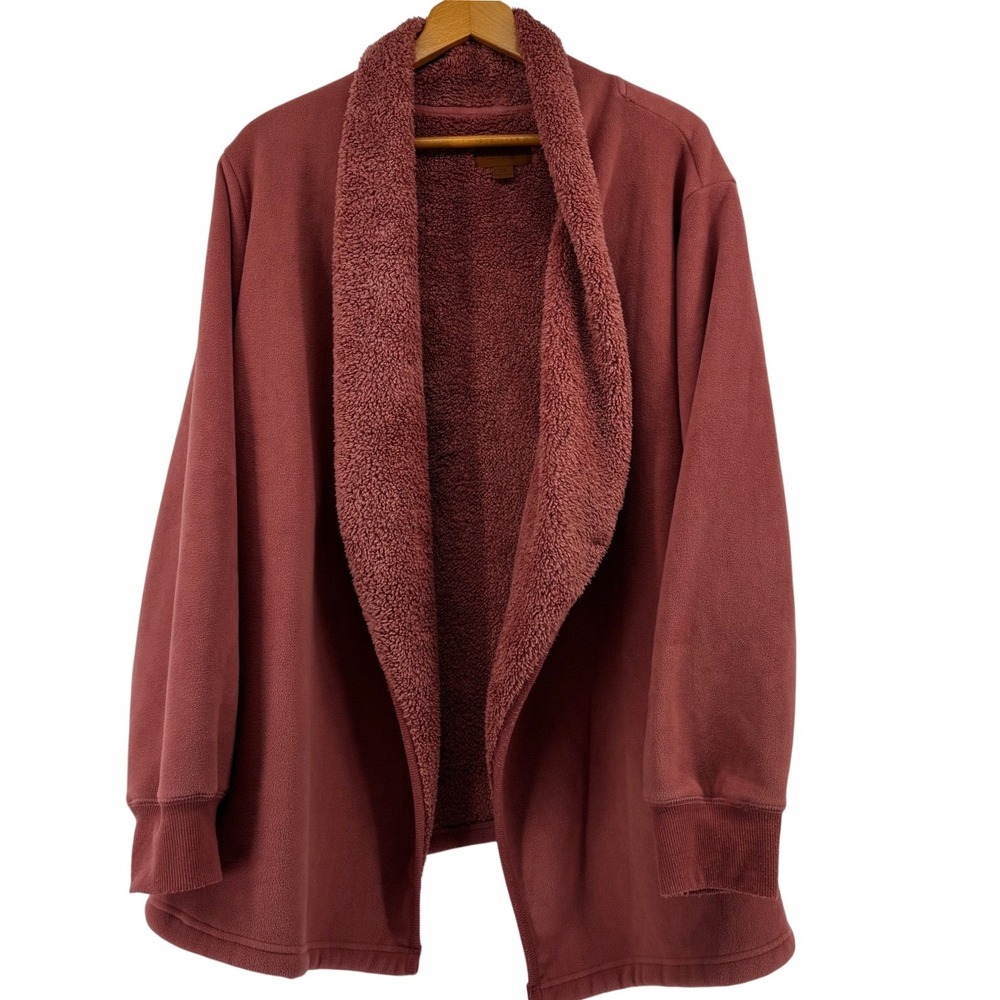Koolaburra by UGG Women 2X Fleece Sherpa Open Front Cardigan Rose Shawl Collar